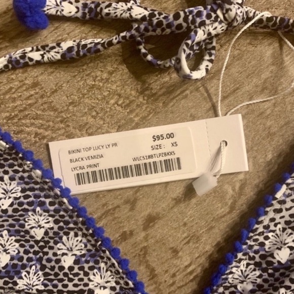 Poupette St. Barth Lucy Triangle Bikini Top in Navy/White. - Picture 6 of 8